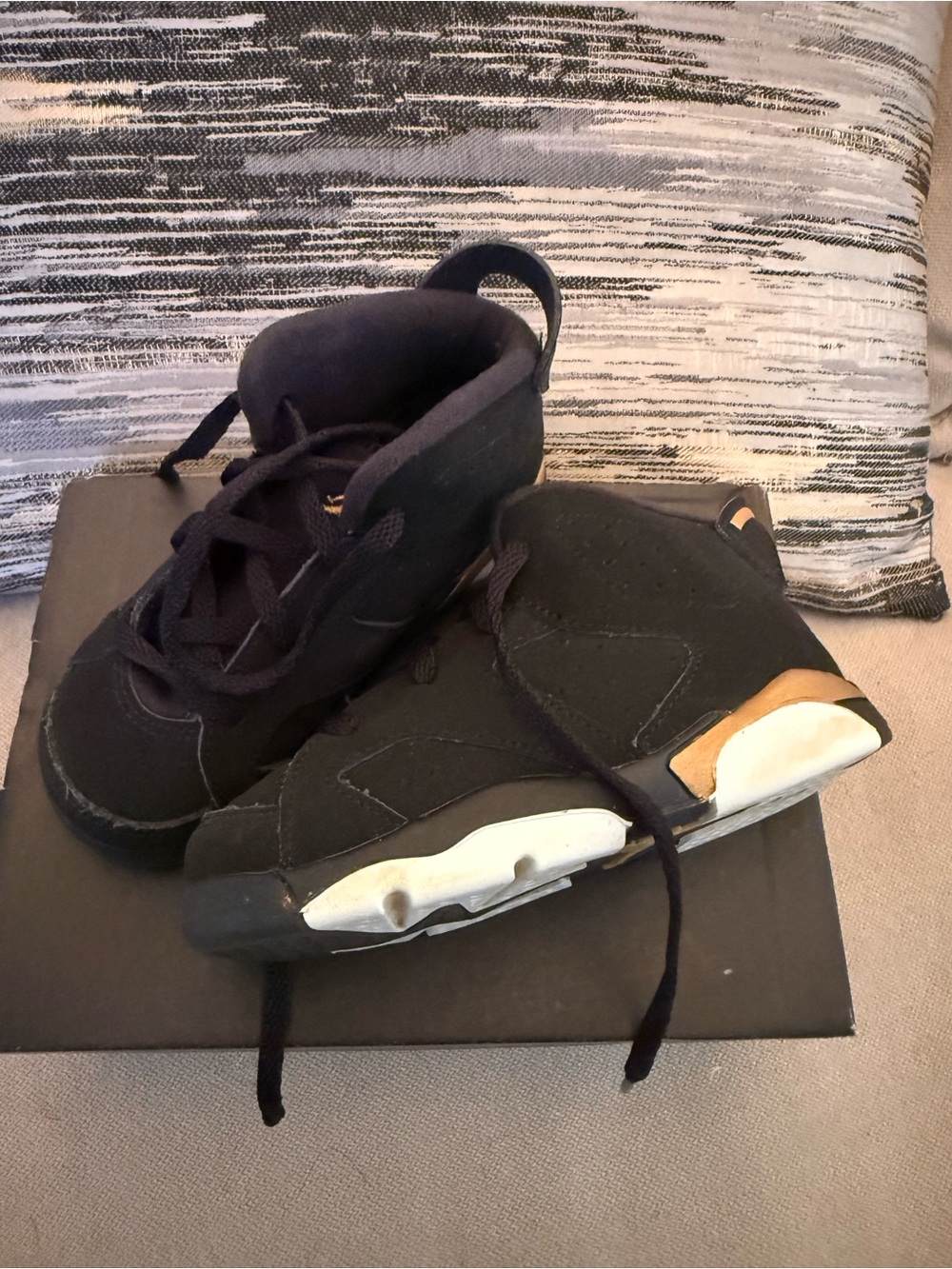 Jordan Kids Black and Gold High-Top Sneakers